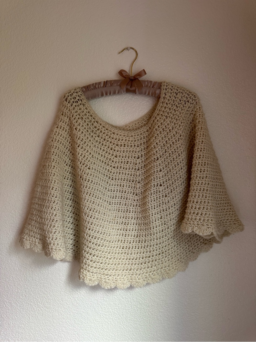 Soft Cream Crochet Knit Women's Poncho - Picture 2 of 3